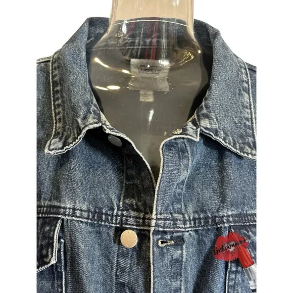 Wesc Denim Trucker‎ Jacket Unisex Mens XL Womens XXL Blue Jean THRILLS Graphic - Picture 4 of 16